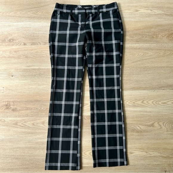 Express Editor Black & White Plaid Trousers/ Pants Straight Leg - Picture 1 of 5